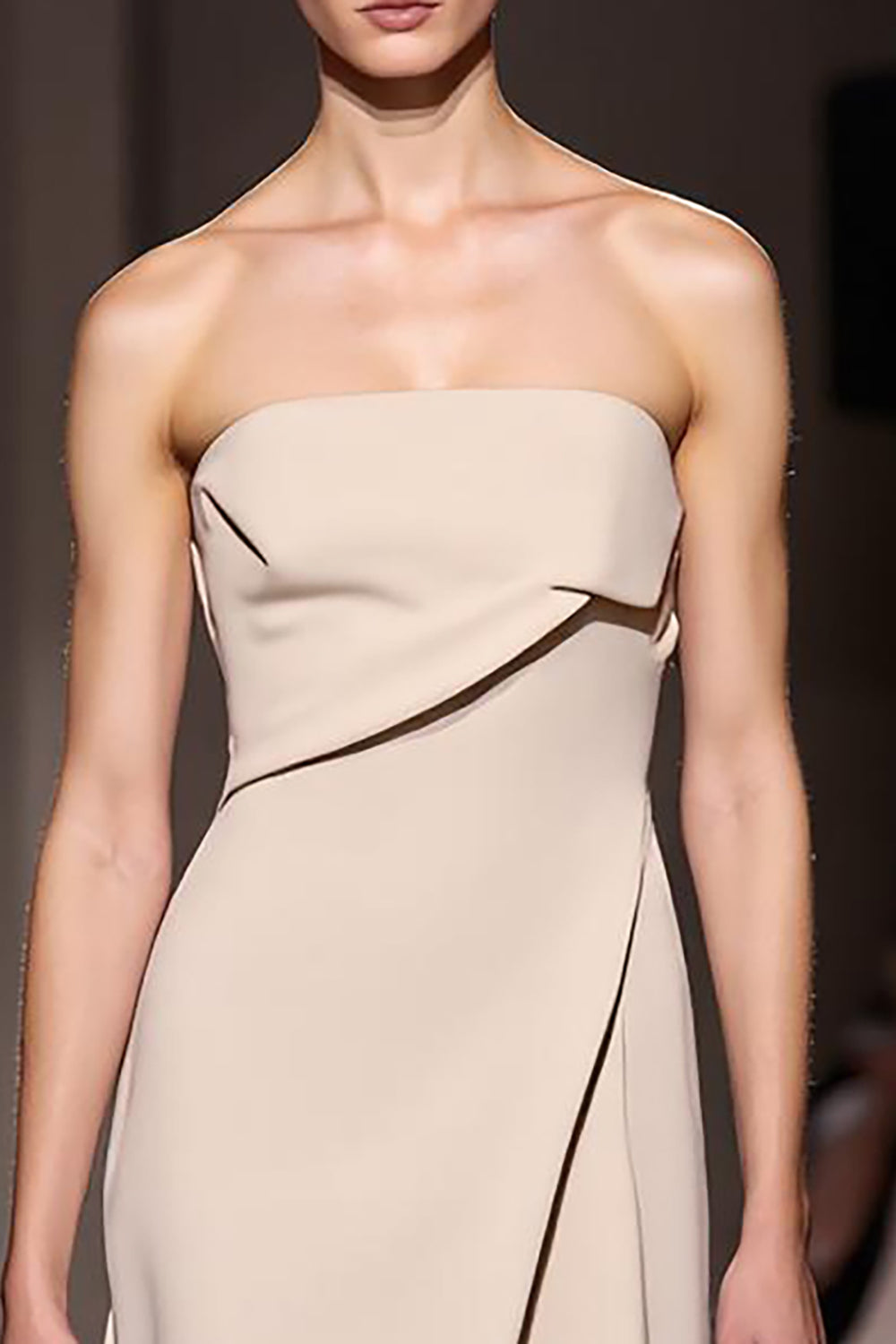 Simple Ivory Strapless Sheath Ruched Long Evening Dress with Slit