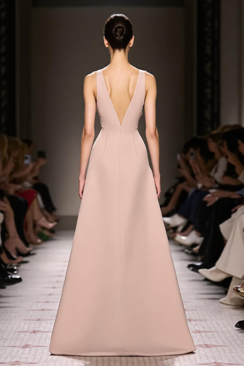 Simple Champagne Sheath Deep V-Neck Satin Long Evening Dress with Slit