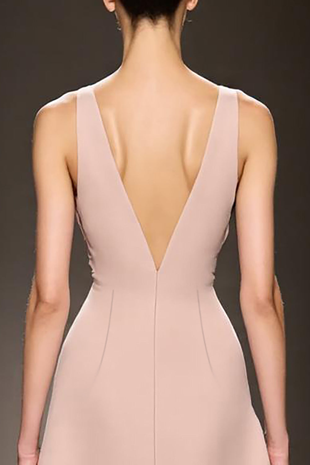 Simple Champagne Sheath Deep V-Neck Satin Long Evening Dress with Slit