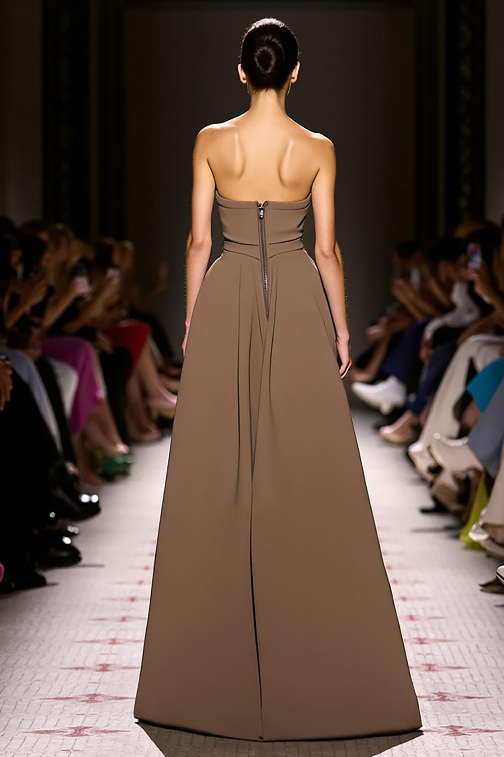 Simple Coffee Sheath Strapless Satin Long Evening Dress with Slit
