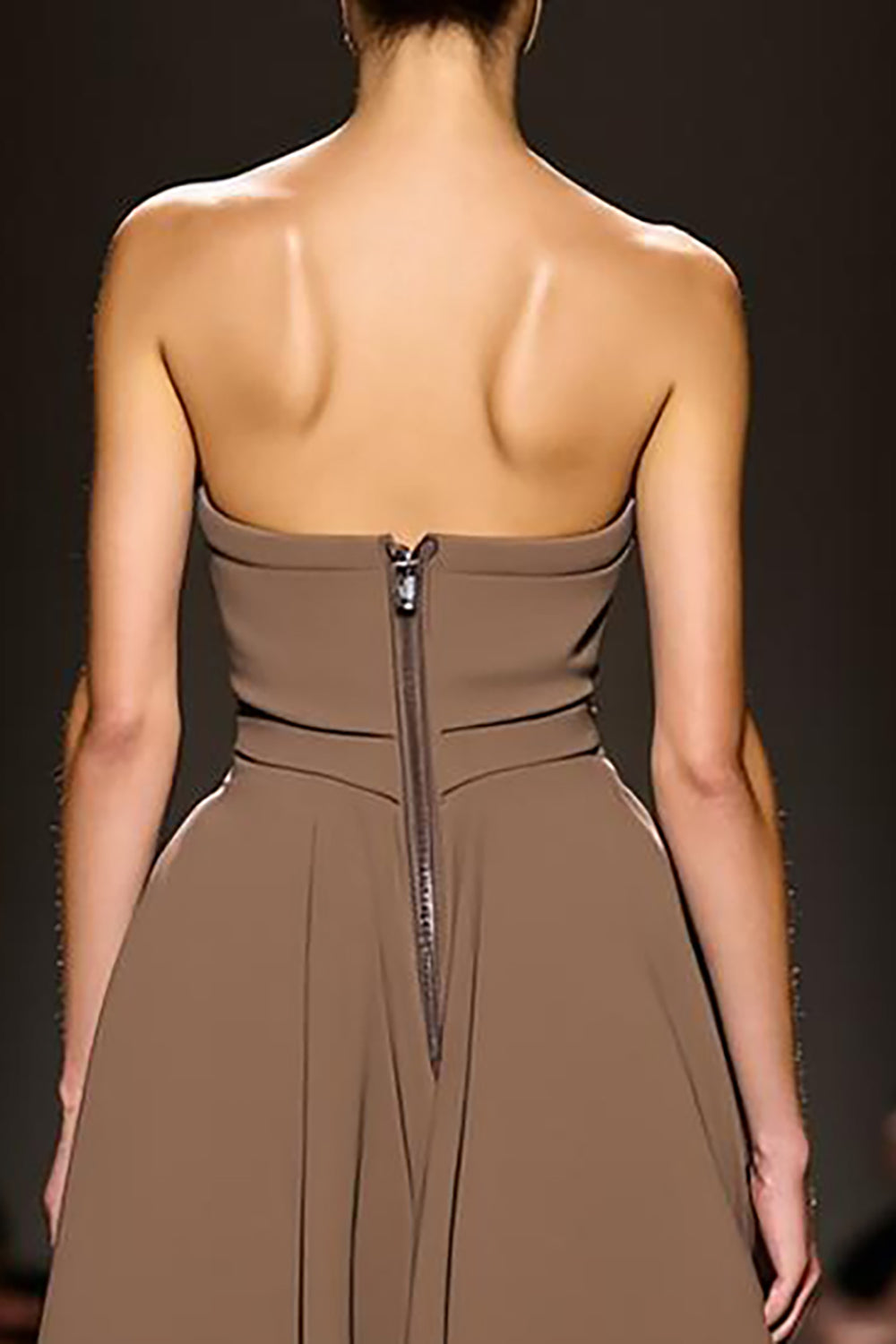 Simple Coffee Sheath Strapless Satin Long Evening Dress with Slit