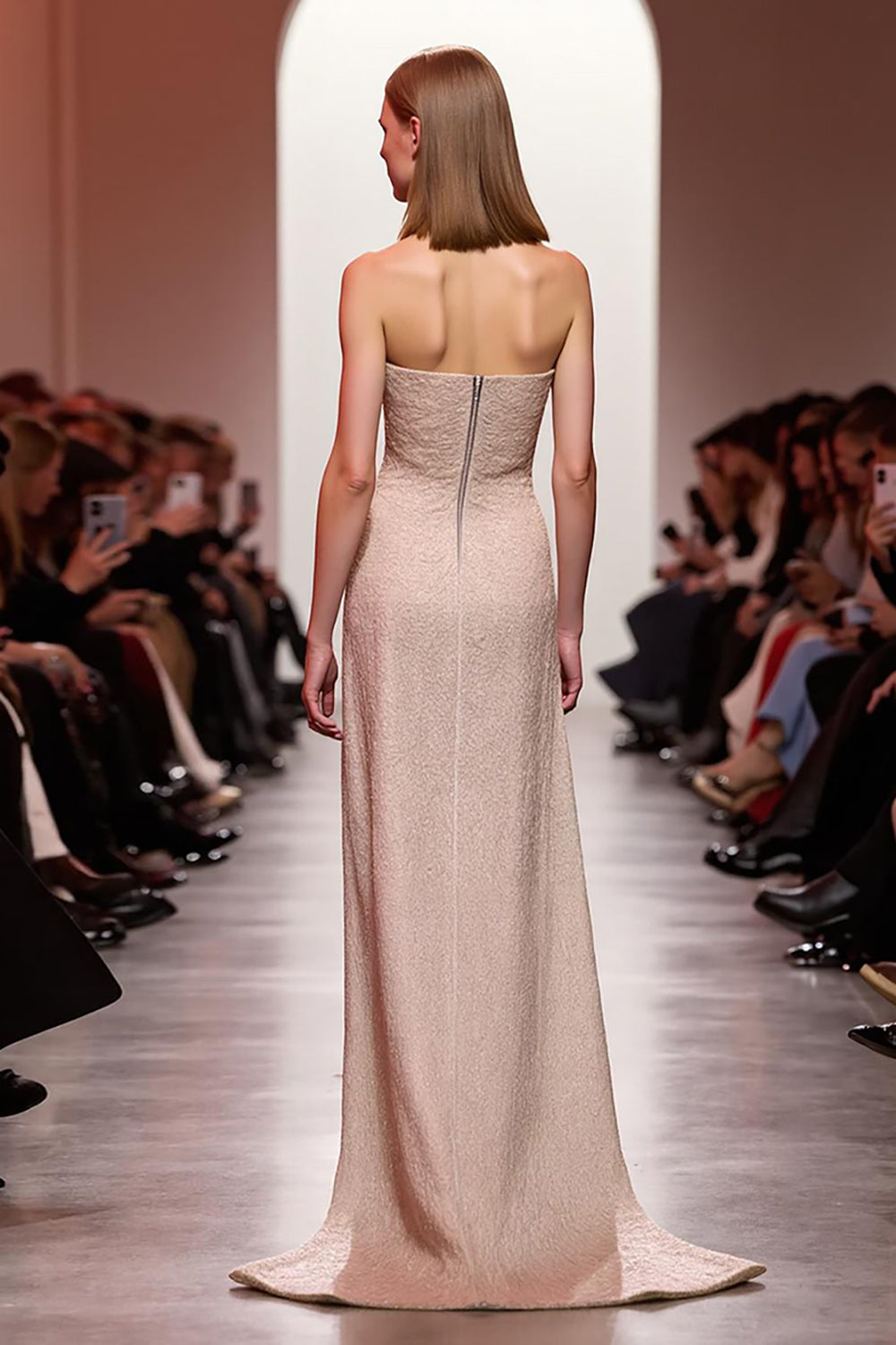 Sparkly Champagne Sequin Strapless Long Evening Dress with Slit