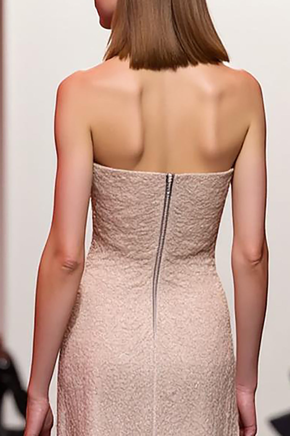 Sparkly Champagne Sequin Strapless Long Evening Dress with Slit