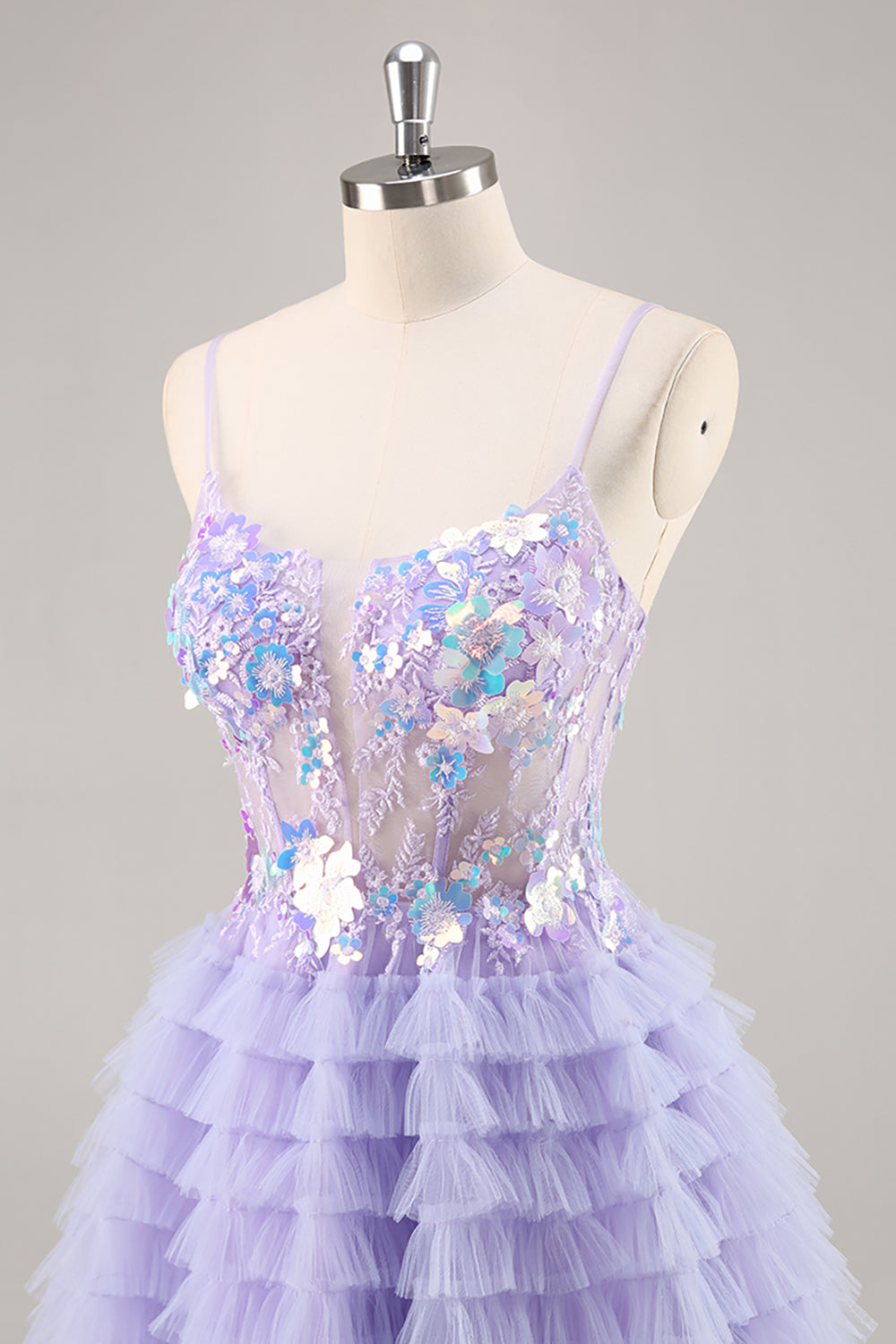 Sparkly Purple Corset Floral Short Homecoming Dress with Ruffles