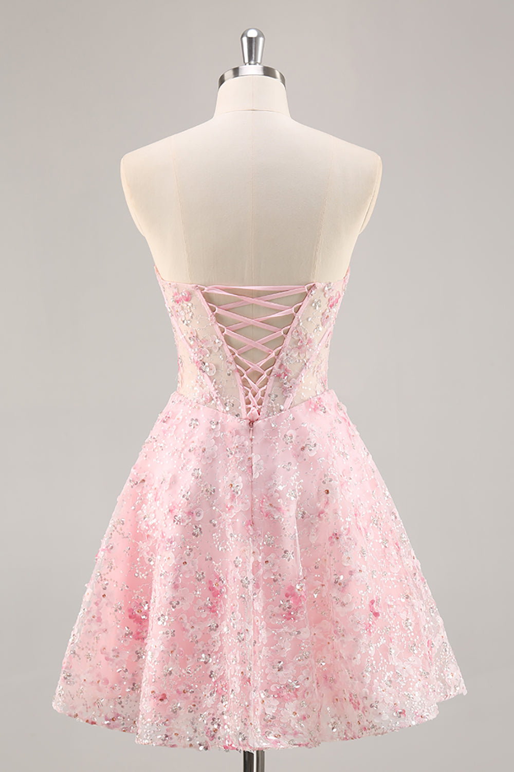 Sparkly Pink Corset A Line Sweetheart Short Homecoming Dress with Sequins