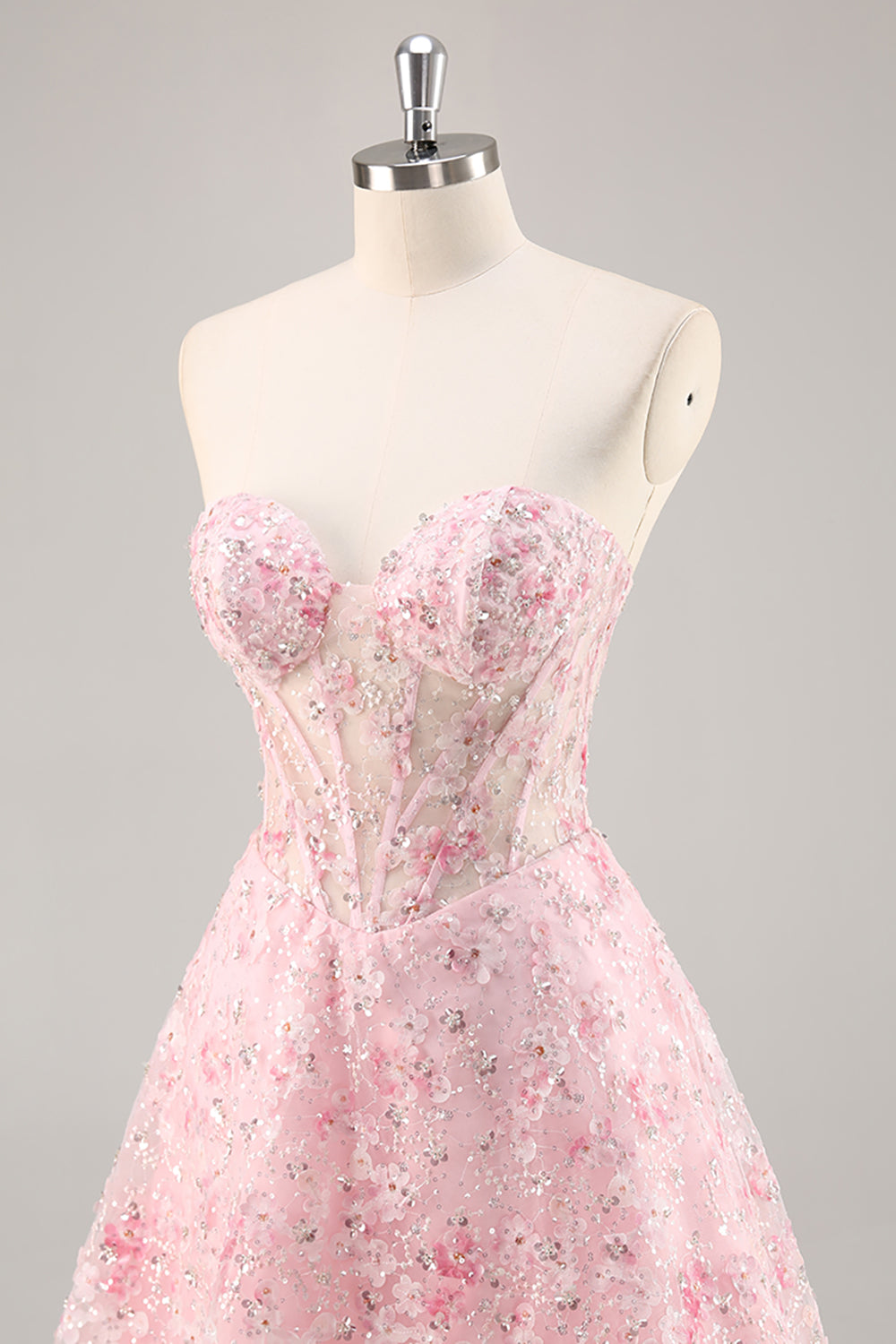 Sparkly Pink Corset A Line Sweetheart Short Homecoming Dress with Sequins