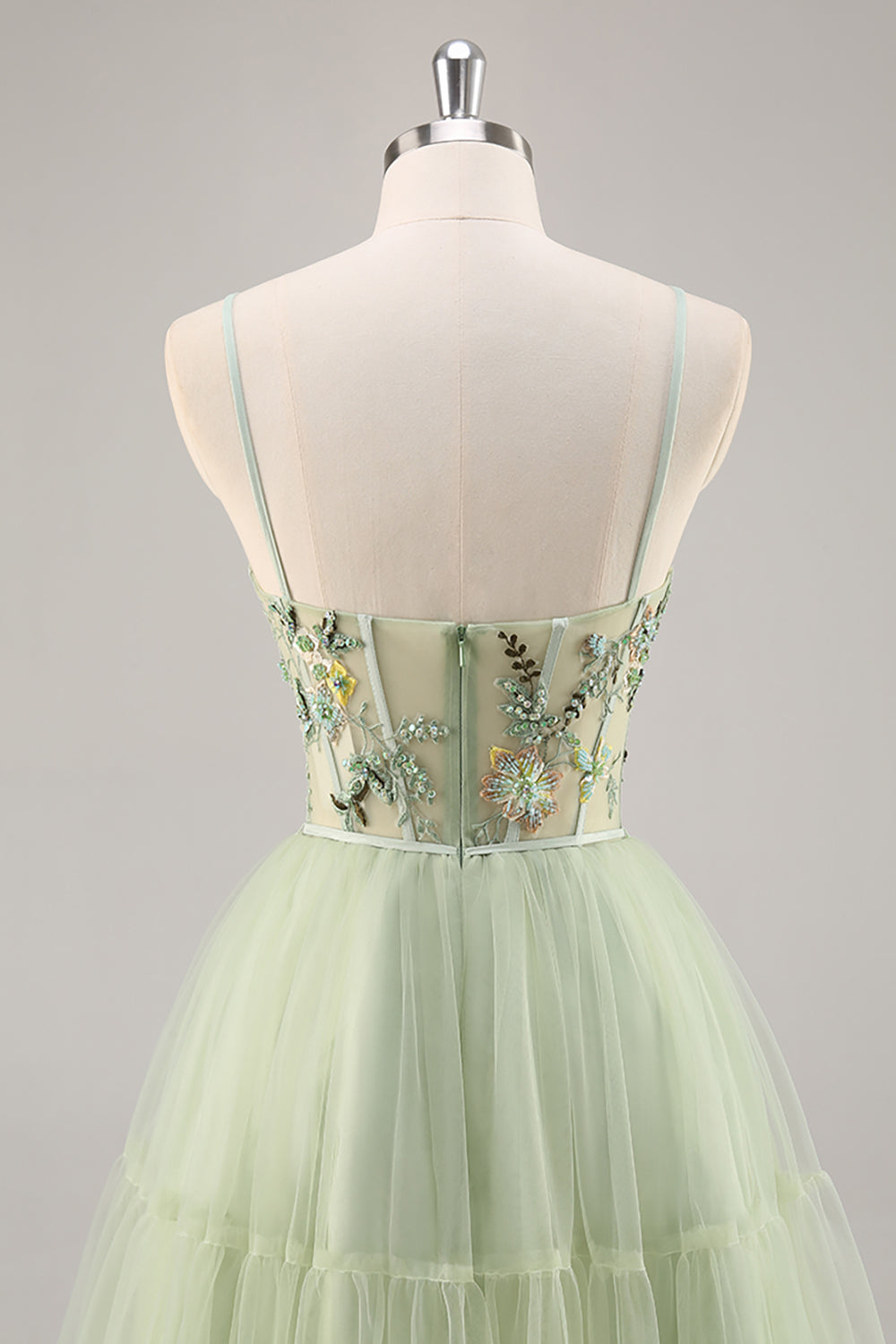 Floral Green Corset Short Tulle Homecoming Dress with Appliques