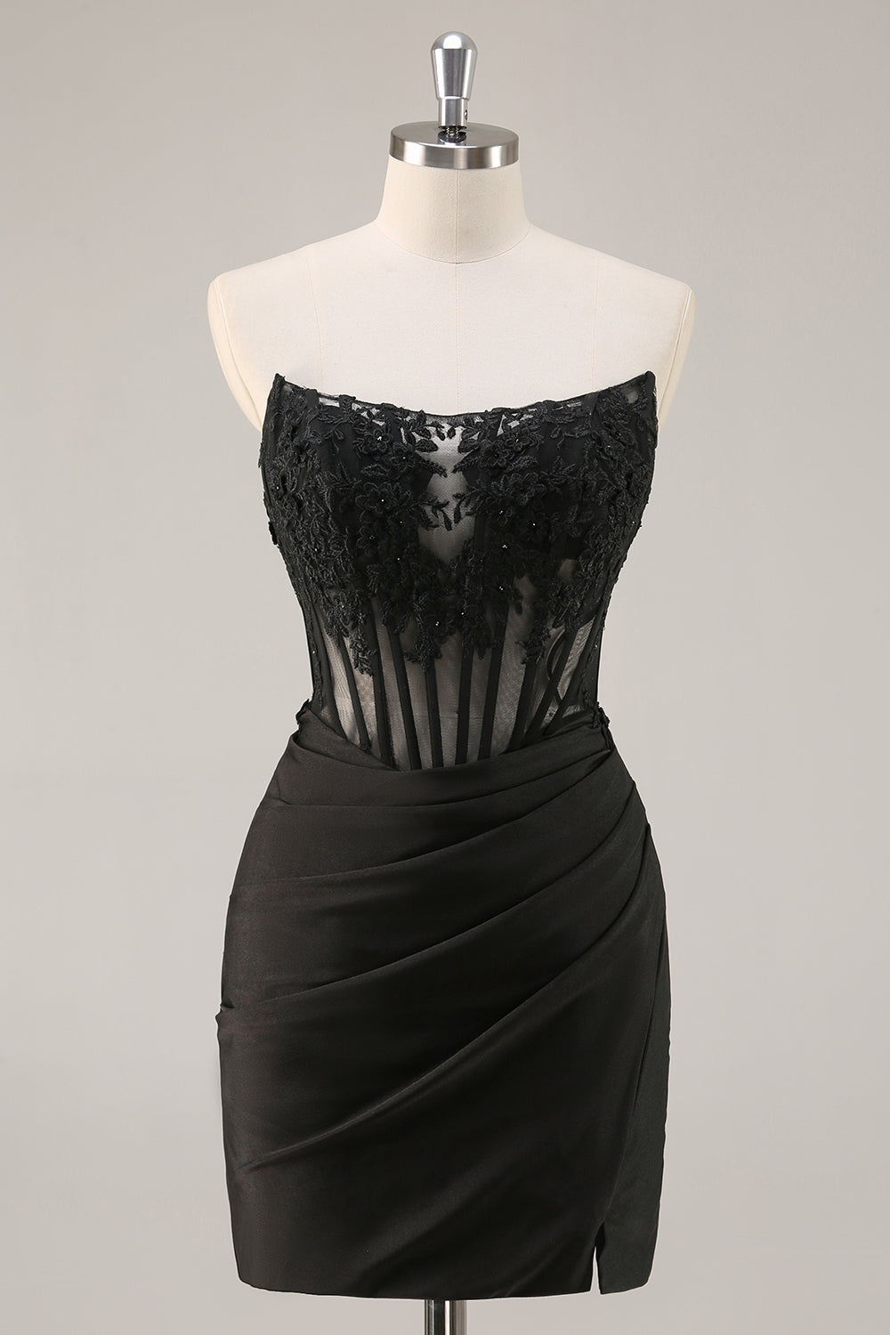 Black Corset Satin Bodycon Short Homecoming Dress with Lace