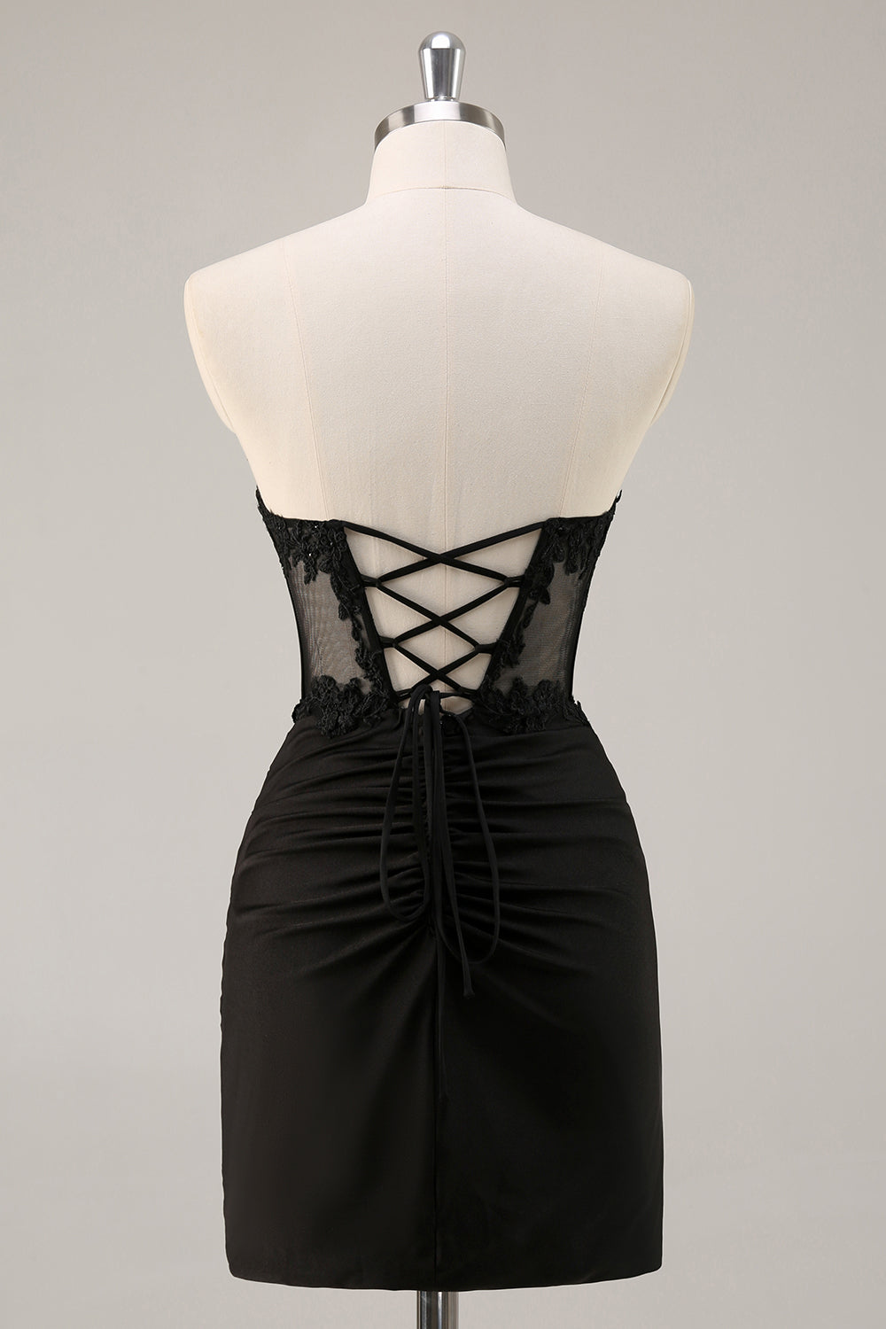 Black Corset Satin Bodycon Short Homecoming Dress with Lace