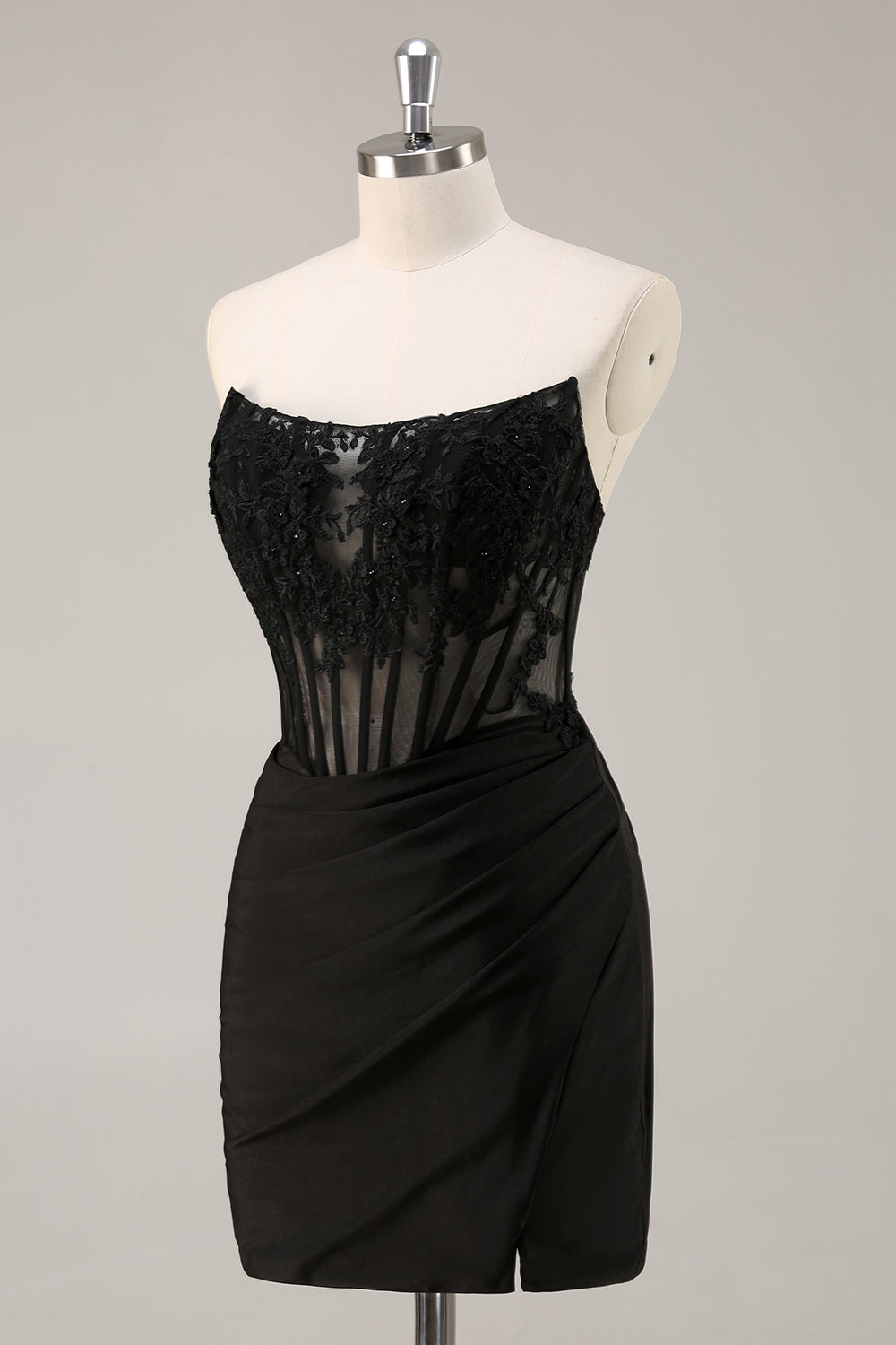 Black Corset Satin Bodycon Short Homecoming Dress with Lace
