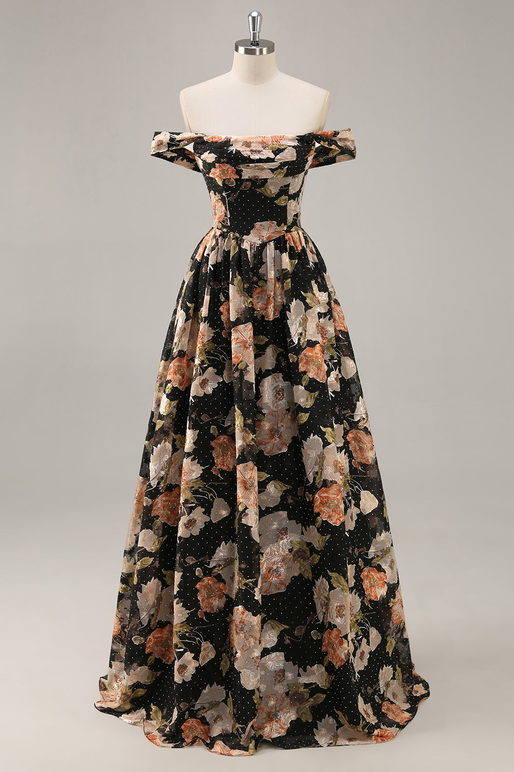 Sparkly Black Ruched Long Floral Wedding Guest Dress with Beading