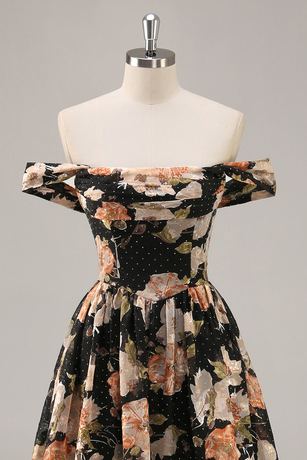 Sparkly Black Ruched Long Floral Wedding Guest Dress with Beading