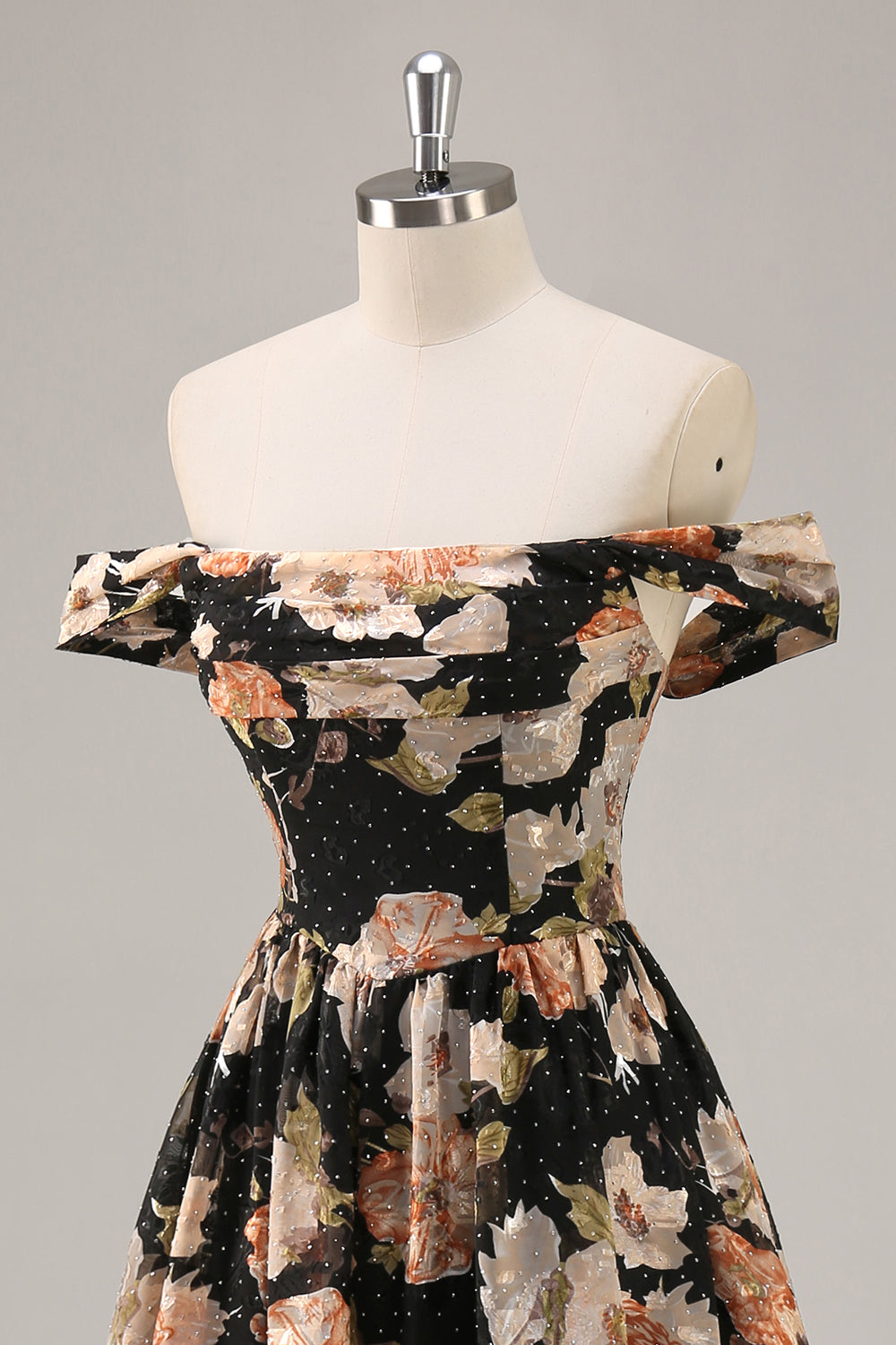 Sparkly Black Ruched Long Floral Wedding Guest Dress with Beading