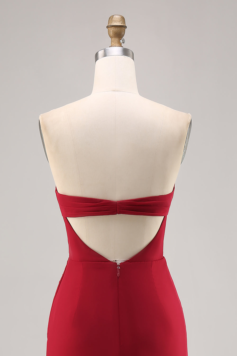 Dark Red Chiffon Ruched Sheath Long Wedding Guest Dress with Slit