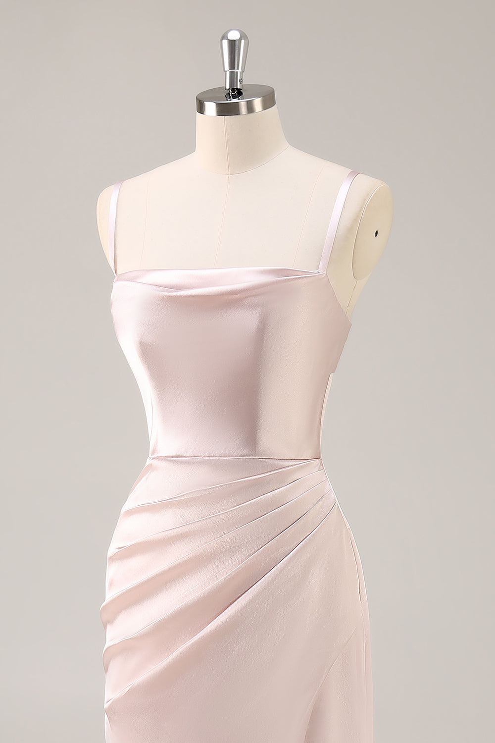 Candy Pink Satin Sheath Ruched Long Wedding Guest Dress with Slit