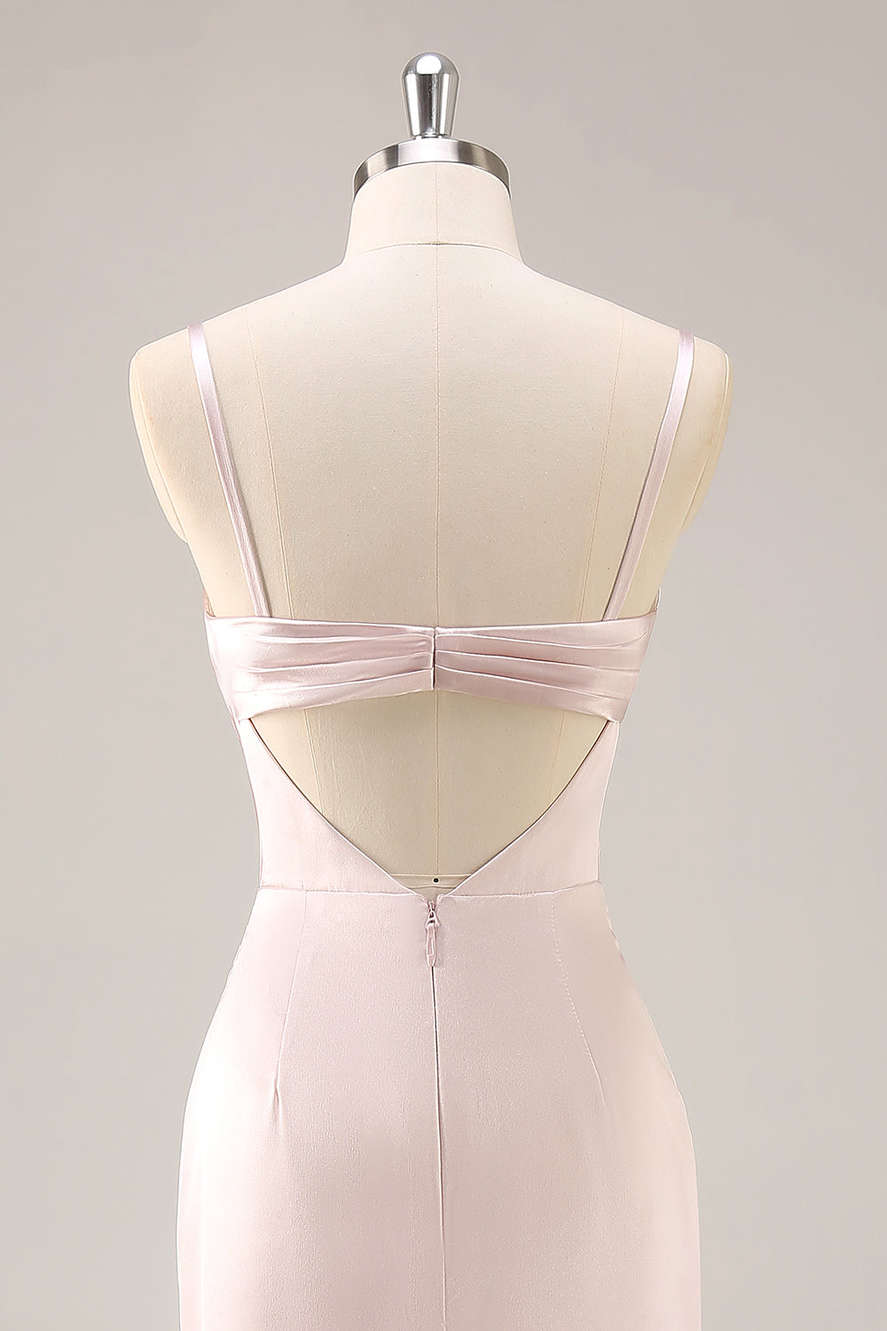 Candy Pink Satin Sheath Ruched Long Wedding Guest Dress with Slit