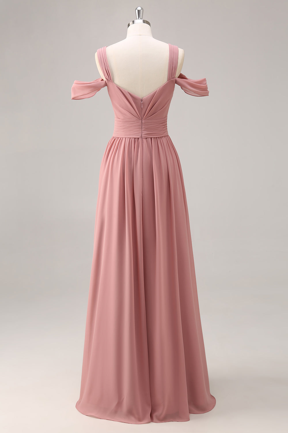 Dusty Rose Chiffon Cold Shoulder Long Wedding Guest Dress with Slit