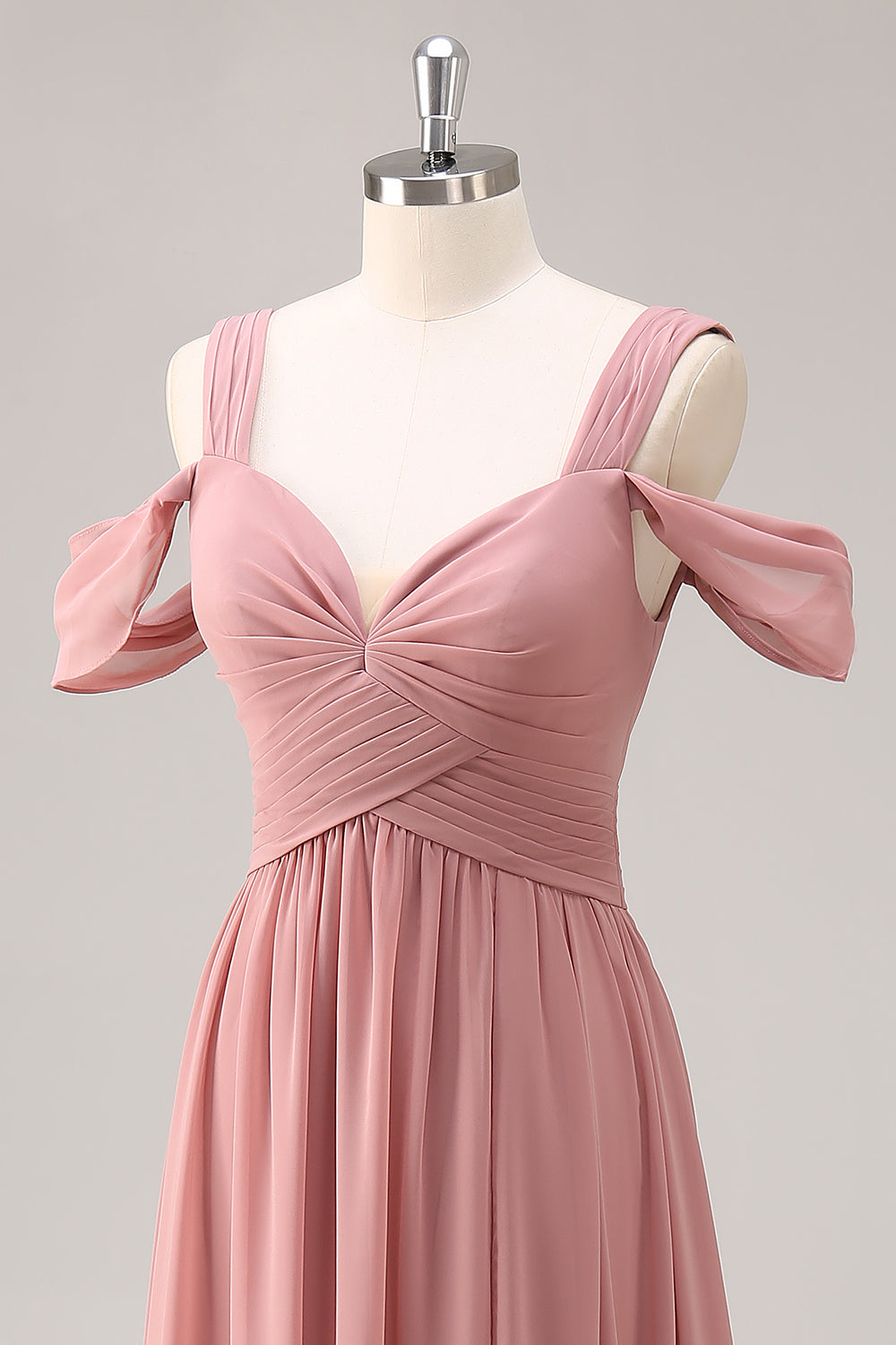 Dusty Rose Chiffon Cold Shoulder Long Wedding Guest Dress with Slit