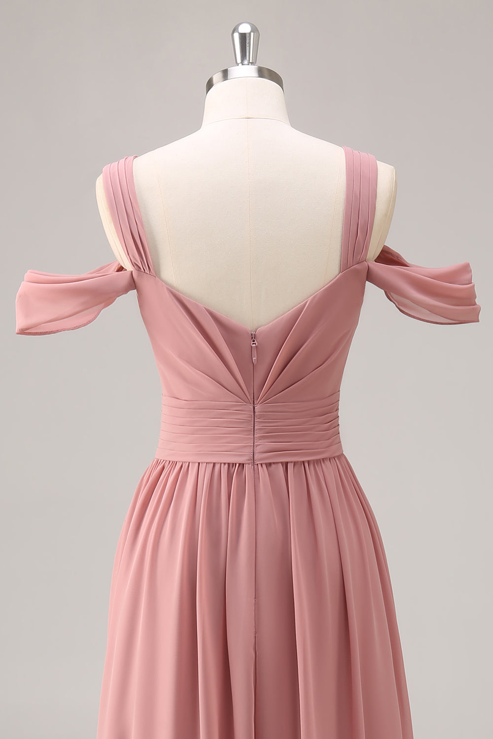 Dusty Rose Chiffon Cold Shoulder Long Wedding Guest Dress with Slit