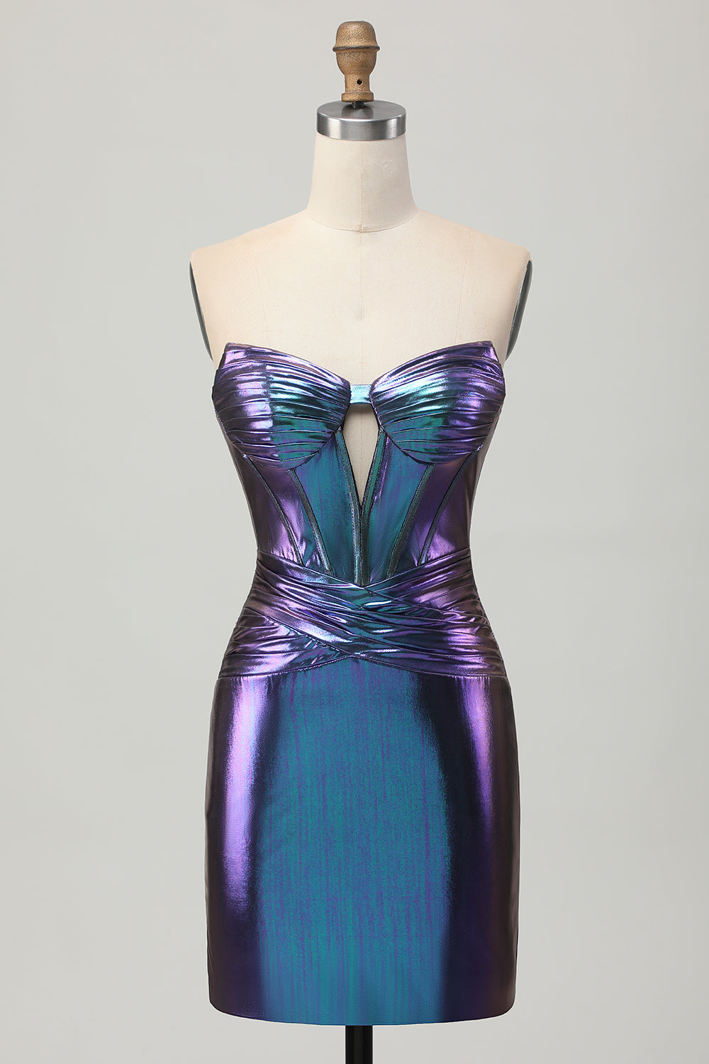 Metallic Blue Purple Strapless Bodycon Short Corset Homecoming Dress