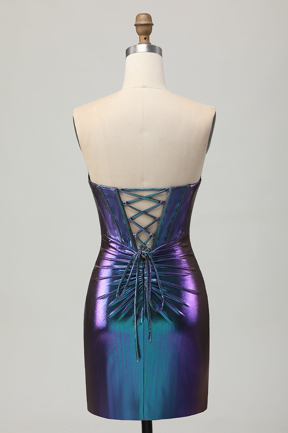 Metallic Blue Purple Strapless Bodycon Short Corset Homecoming Dress