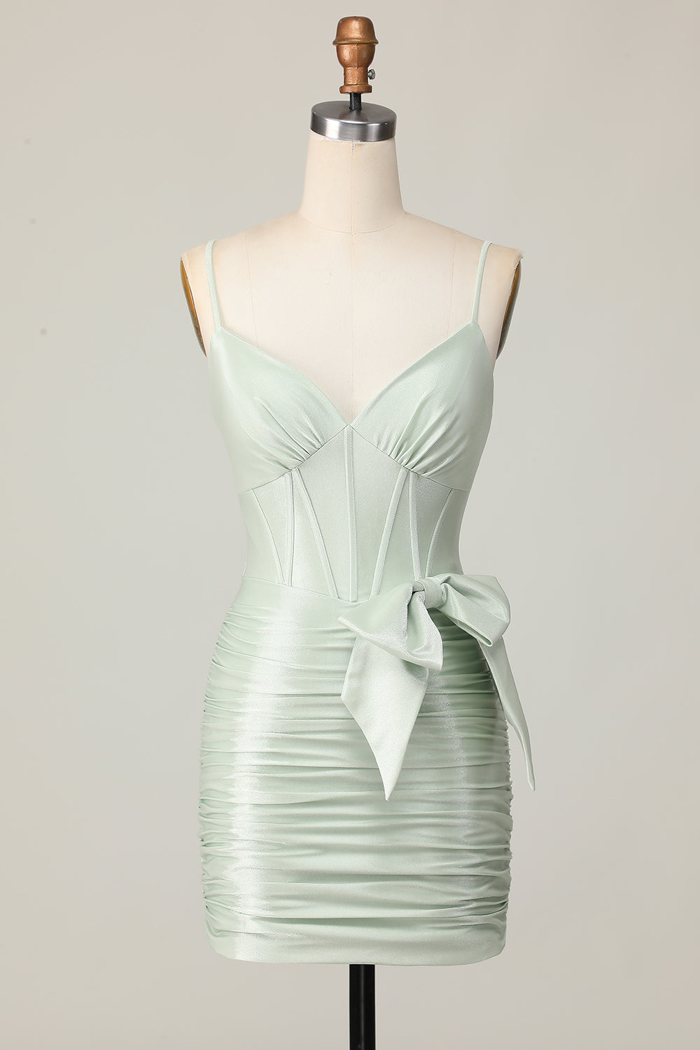 Sage Tight Spaghetti Straps Short Corset Homecoming Dress with Bow