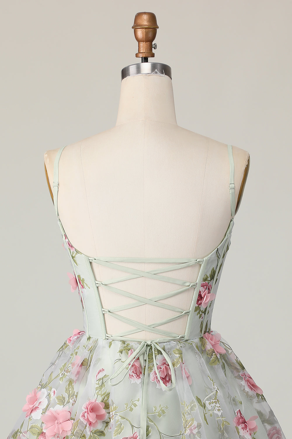 Floral Sage A Line Spaghetti Straps Short Corset Homecoming Dress