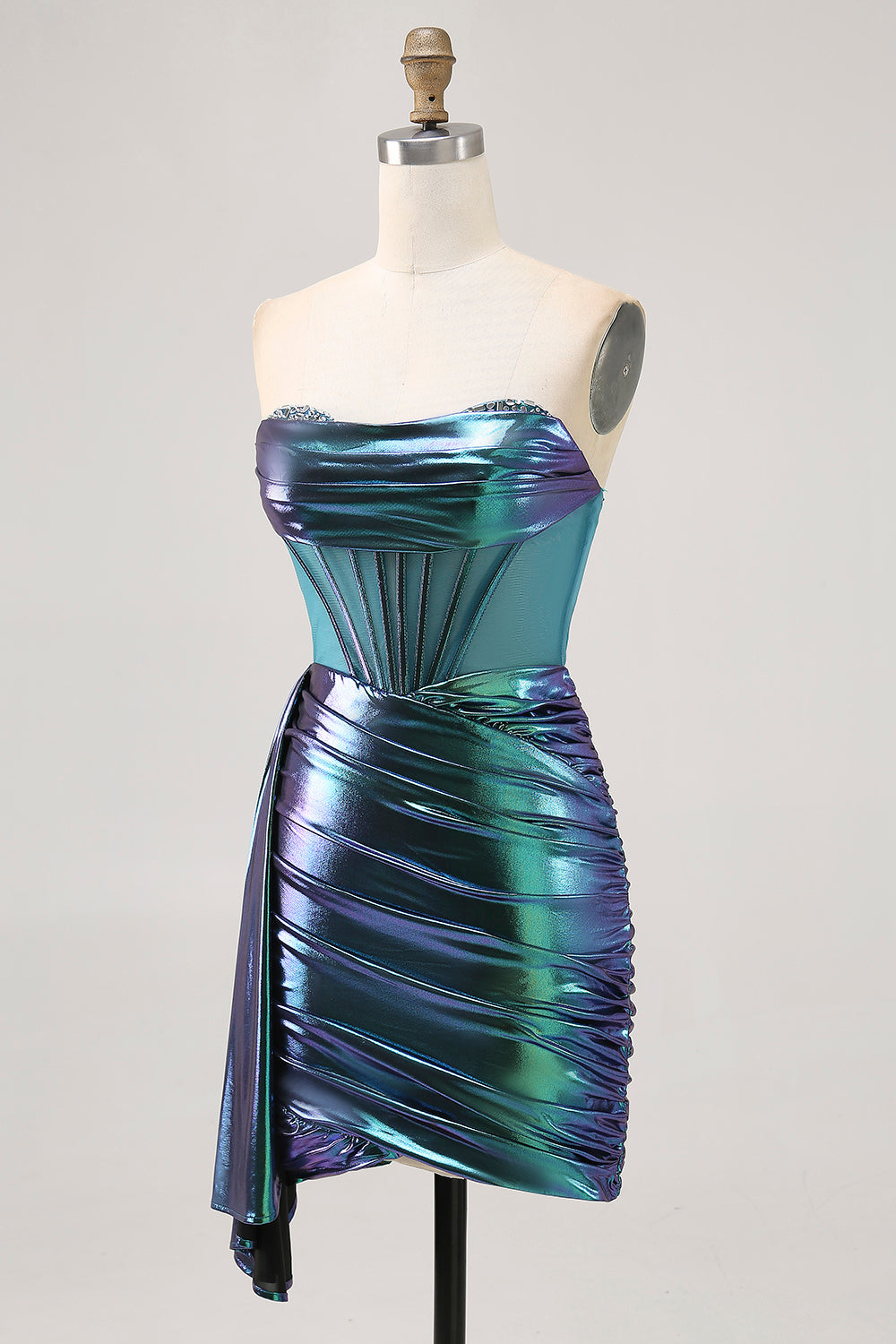 Metallic Green Corset Bodycon Ruched Short Homecoming Dress