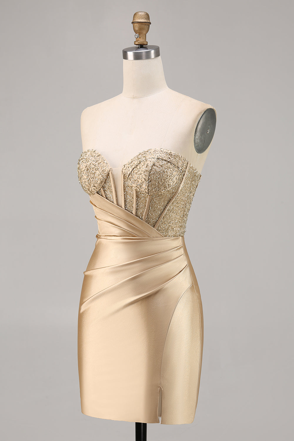 Golden Satin Strapless Bodycon Short Homecoming Dress