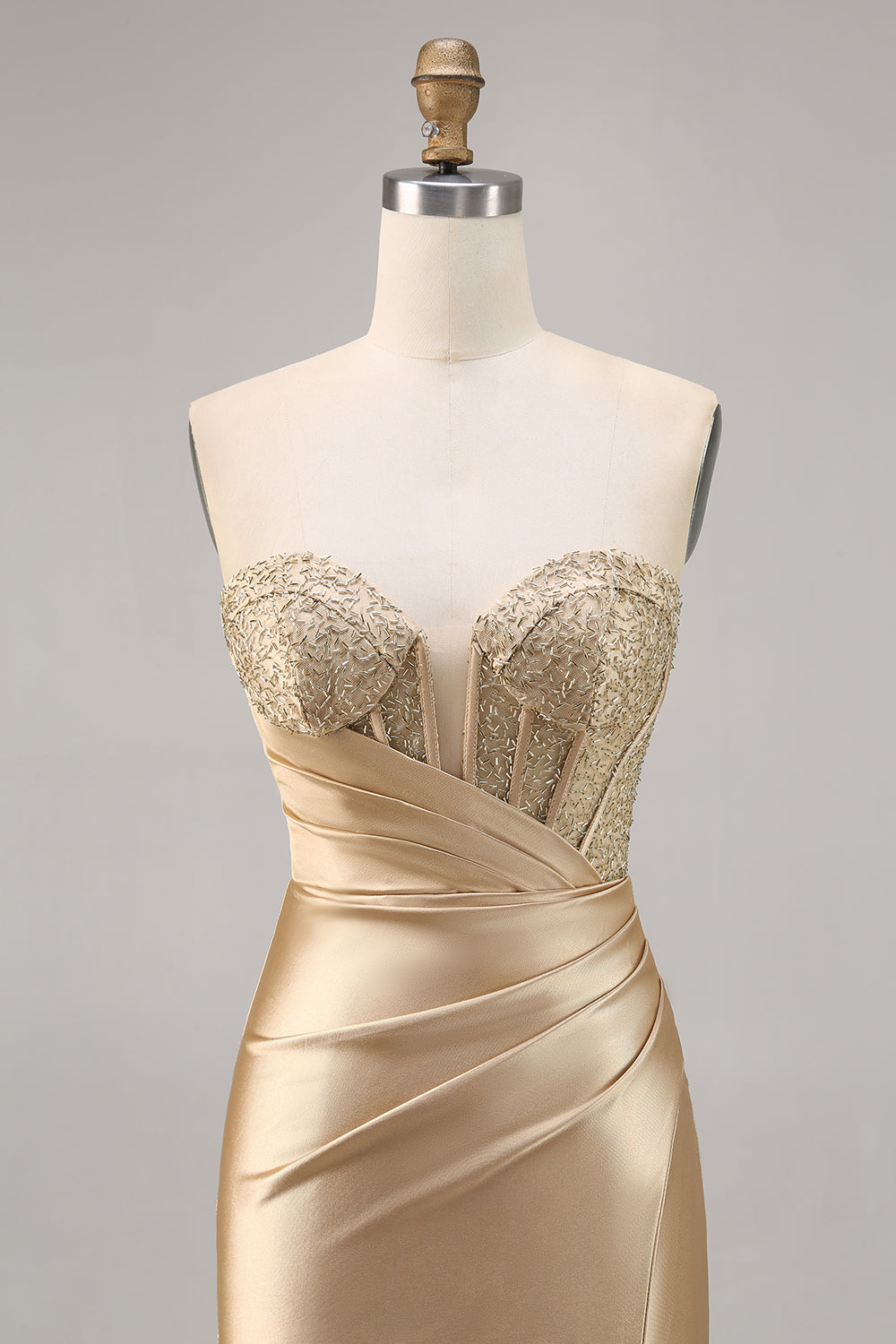 Golden Satin Strapless Bodycon Short Homecoming Dress