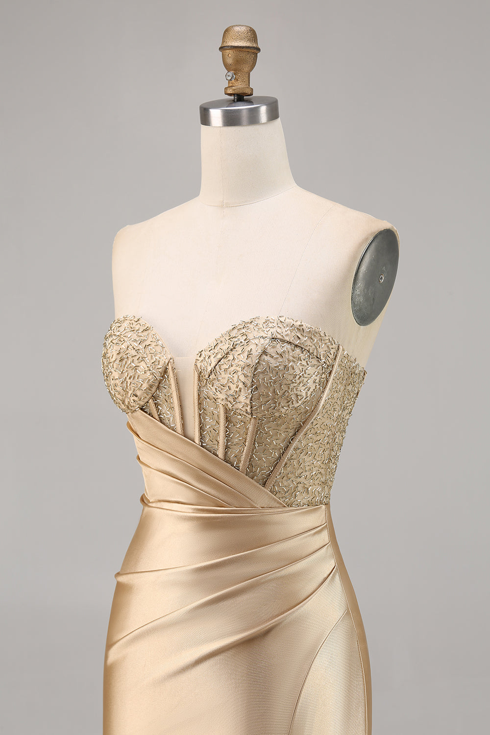Golden Satin Strapless Bodycon Short Homecoming Dress