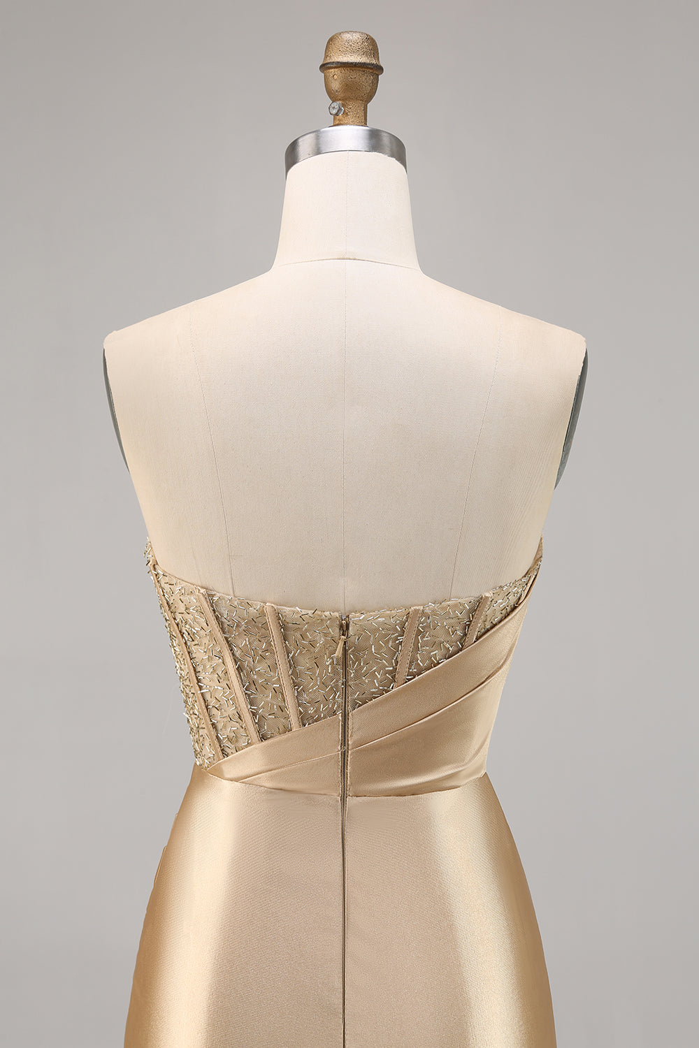 Golden Satin Strapless Bodycon Short Homecoming Dress