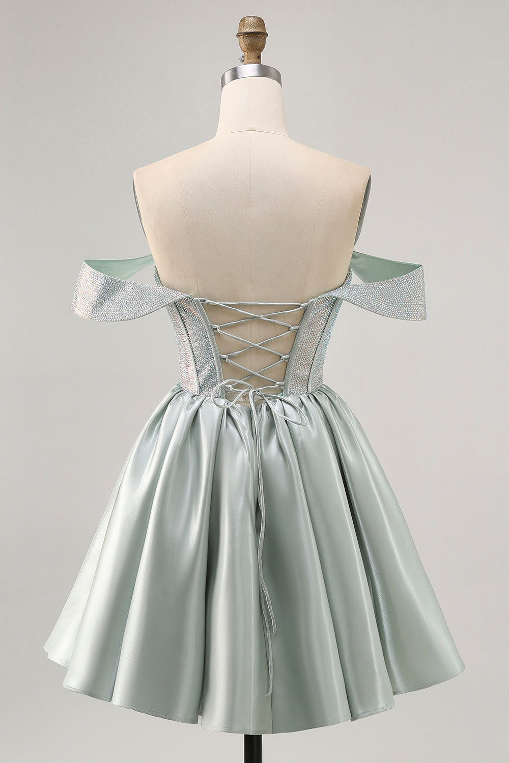 Sparkly Light Green Satin Beaded Short Corset Homecoming Dress