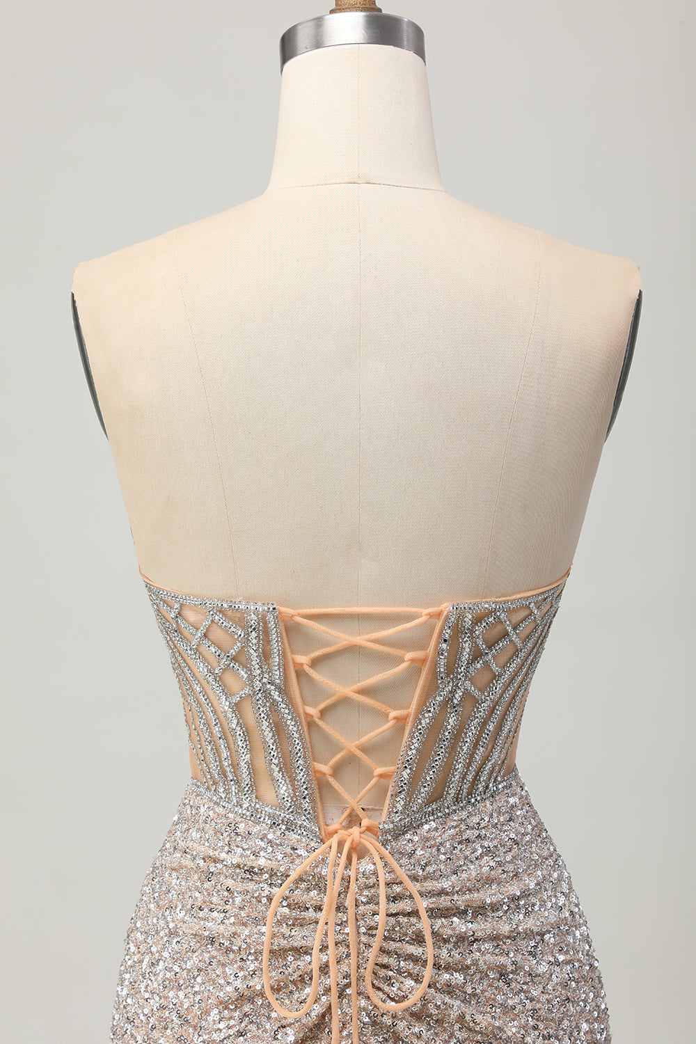 Sparkly Sliver Sequins Strapless Bodycon Short Corset Homecoming Dress