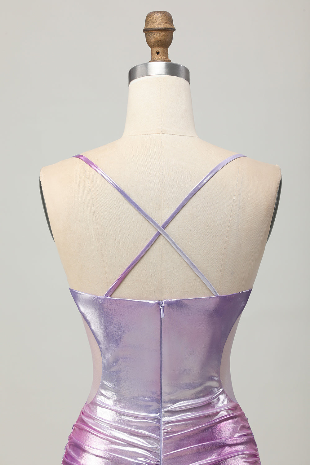 Metallic Silver Purple Spaghetti Straps Short Bodycon Homecoming Dress