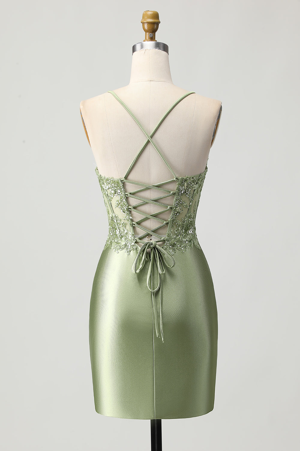Sparkly Sage Green Tight Satin Short Corset Homecoming Dress