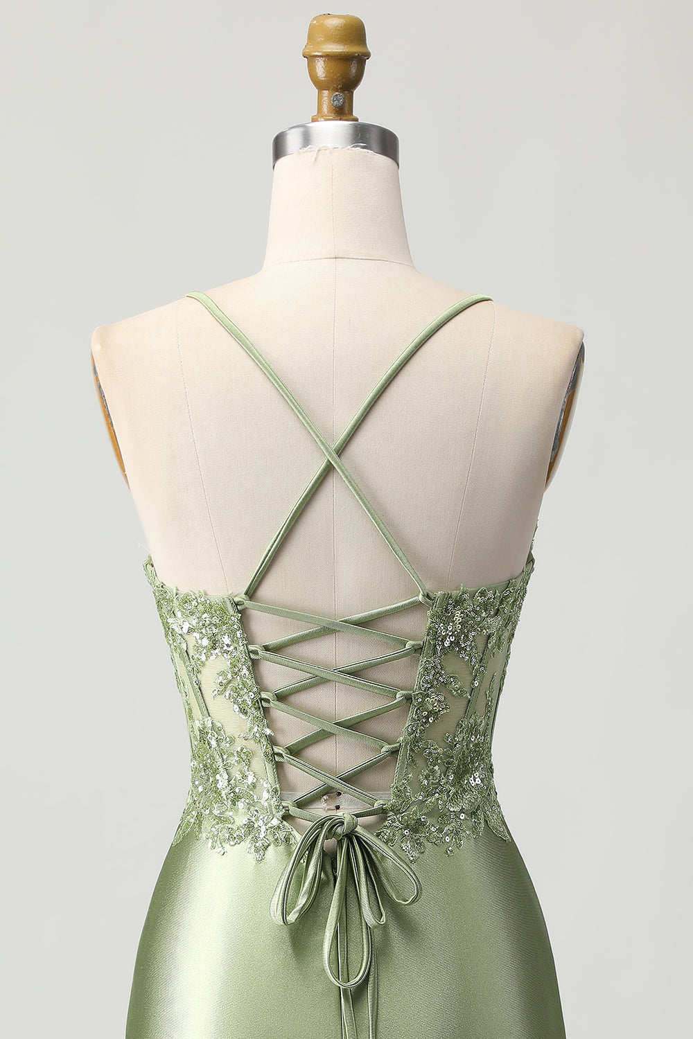 Sparkly Sage Green Tight Satin Short Corset Homecoming Dress