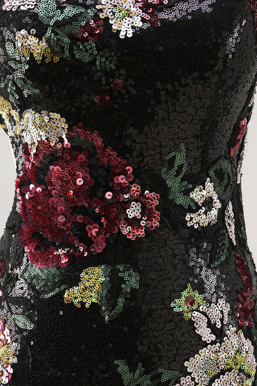 Floral Black Sequins One Shoulder Short Homecoming Dress with Fringes