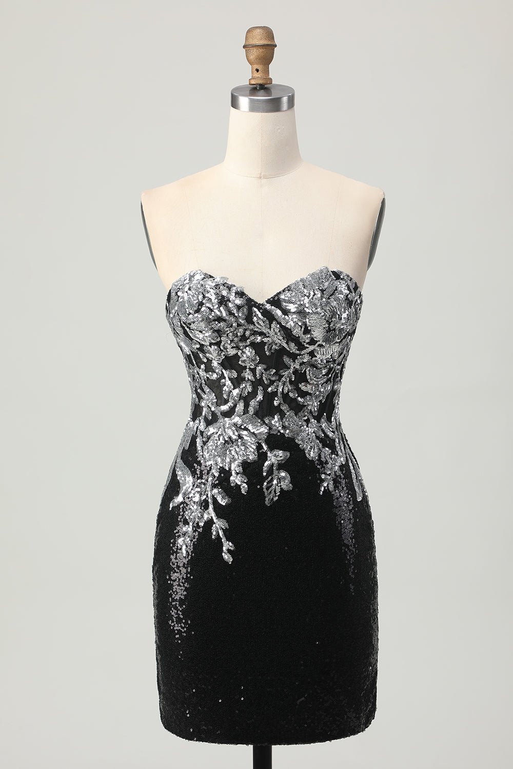 Sparkly Black Silver Tight Sweetheart Short Homecoming Dress with Sequins