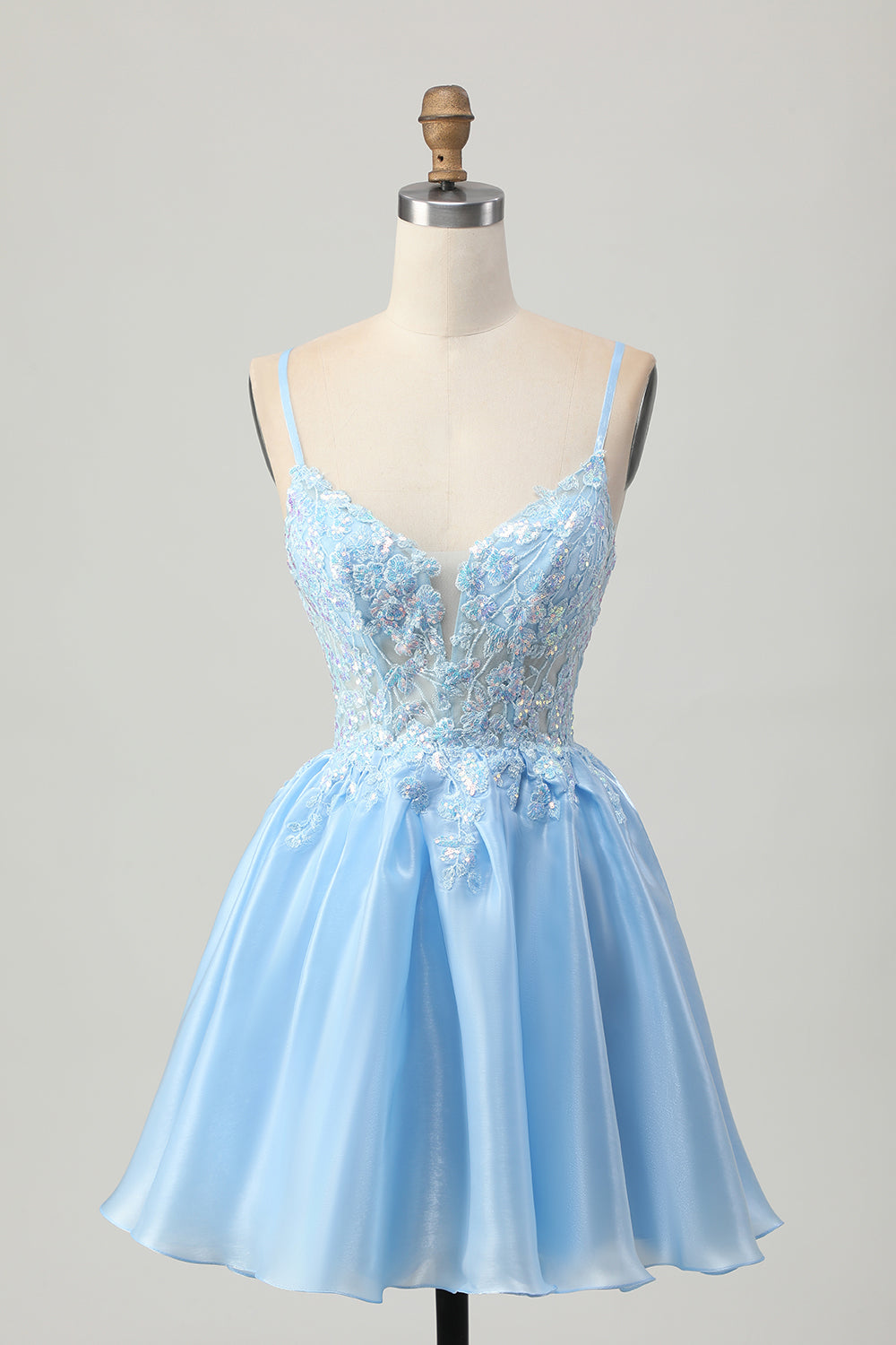 Sparkly Blue A Line Short Corset Homecoming Dress with Appliques