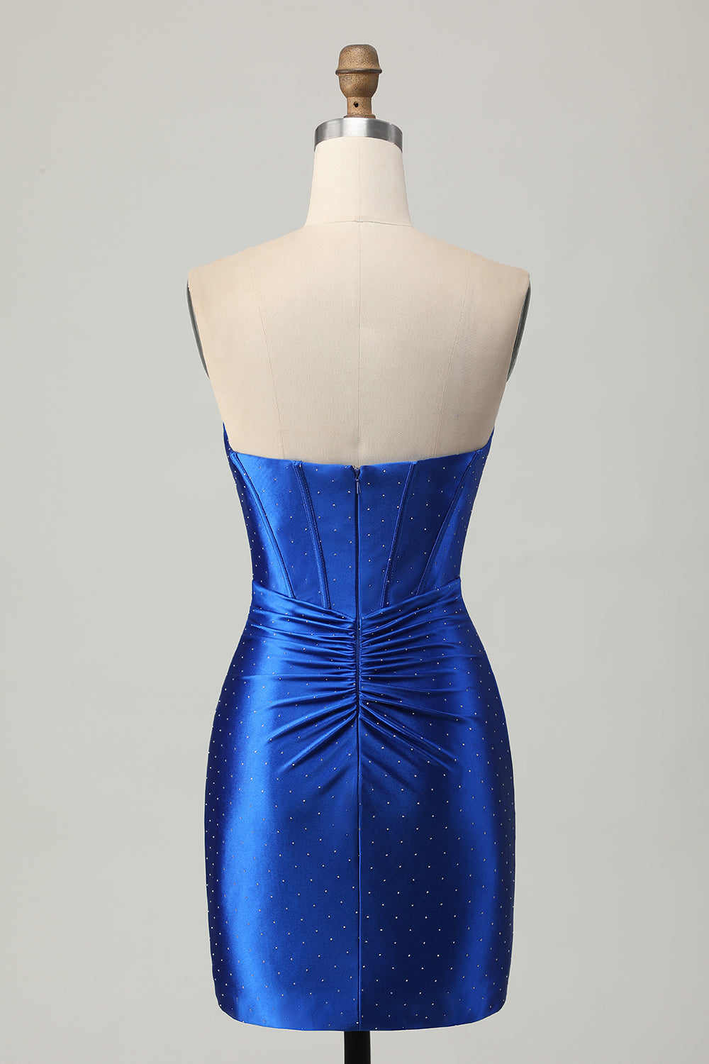 Sparkly Royal Blue Bodycon Satin Short Corset Homecoming Dress with Beading