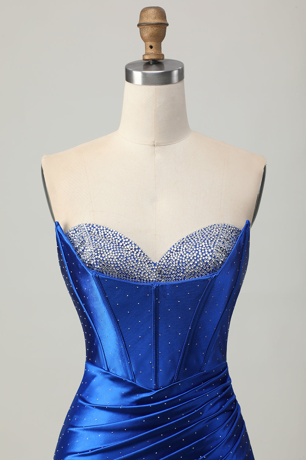 Sparkly Royal Blue Bodycon Satin Short Corset Homecoming Dress with Beading