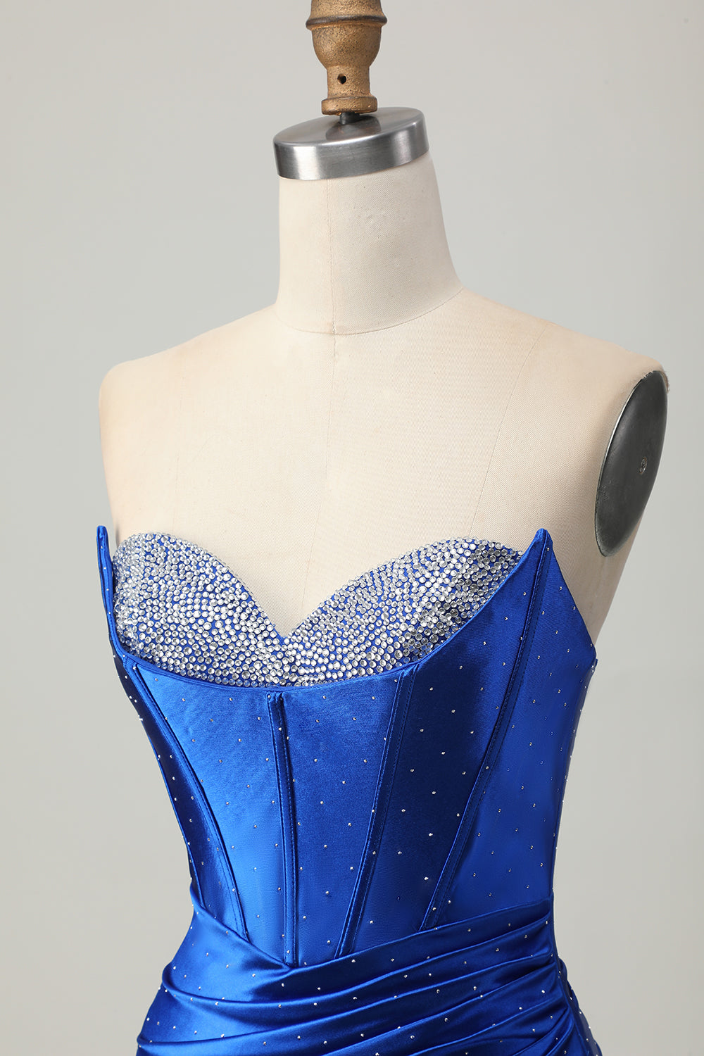 Sparkly Royal Blue Bodycon Satin Short Corset Homecoming Dress with Beading