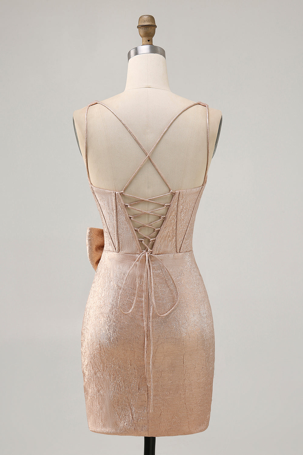Champagne Jacquard Bodycon Short Corset Homecoming Dress with Bow