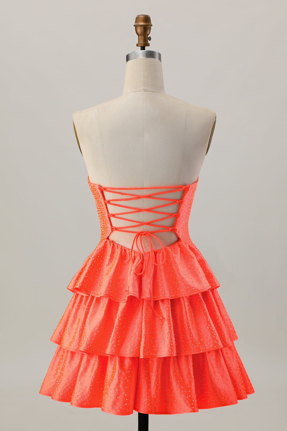 Sparkly Orange Tiered Cut Out A Line Short Homecoming Dress with Beading