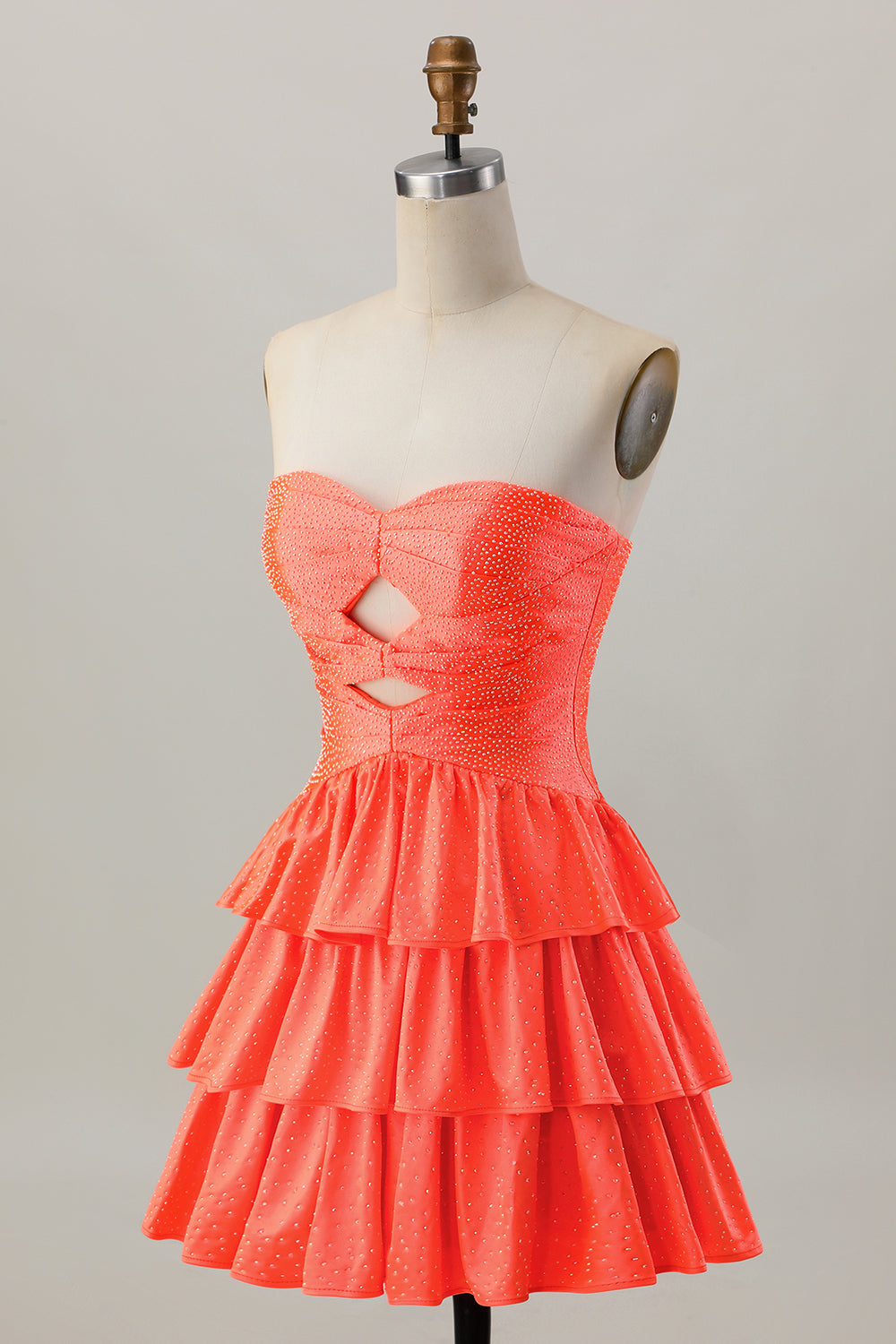 Sparkly Orange Tiered Cut Out A Line Short Homecoming Dress with Beading