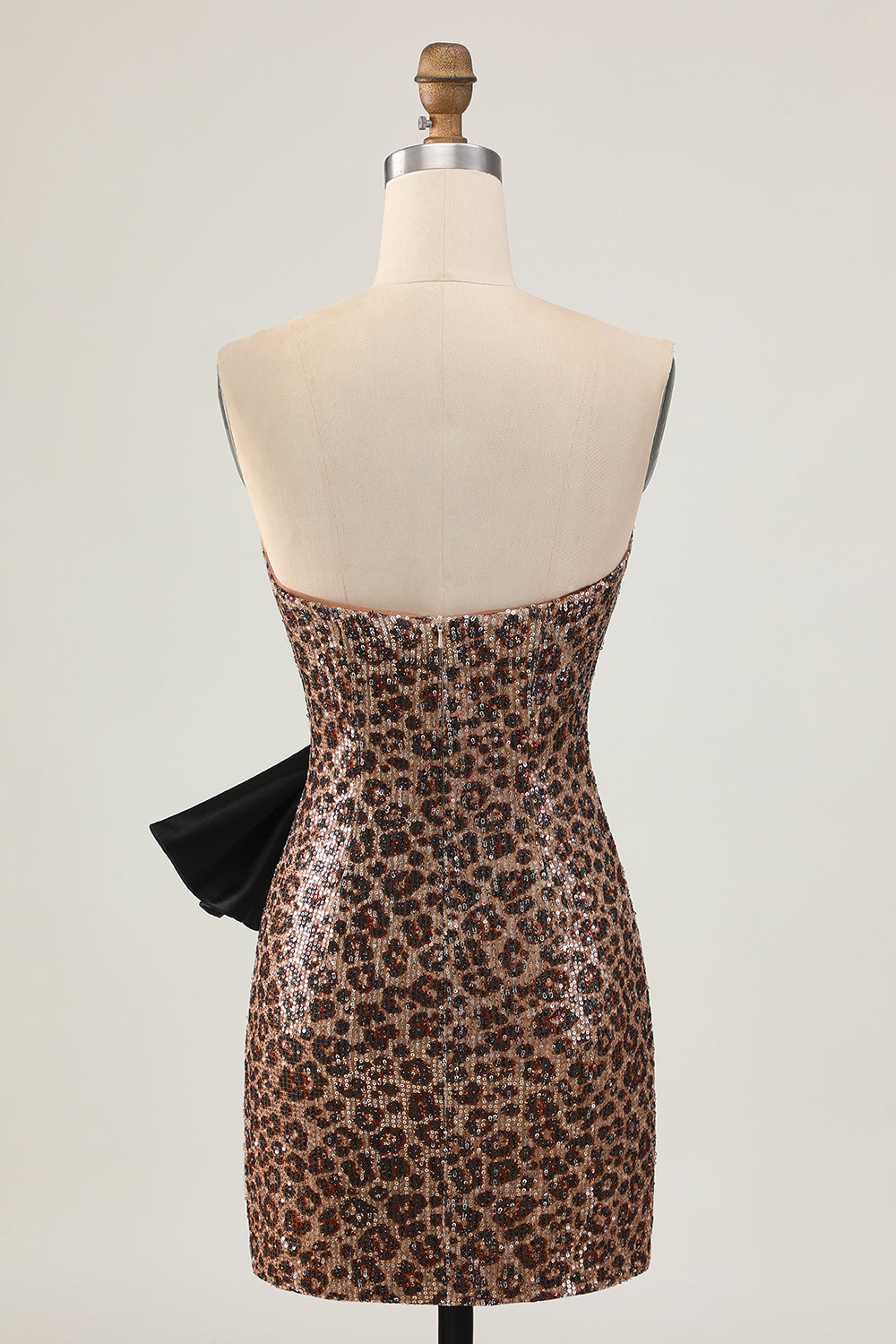 Sparkly Brown Leopard Tight Short Sequins Homecoming Dress with Bow