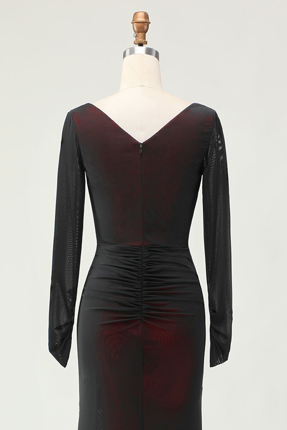 Black Red Mermaid V-Neck Long Sleeves Wedding Guest Dress with Slit