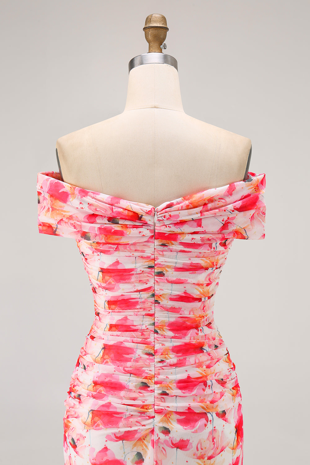 Pink Sheath Floral Print Off the Shoulder Long Wedding Guest Dress