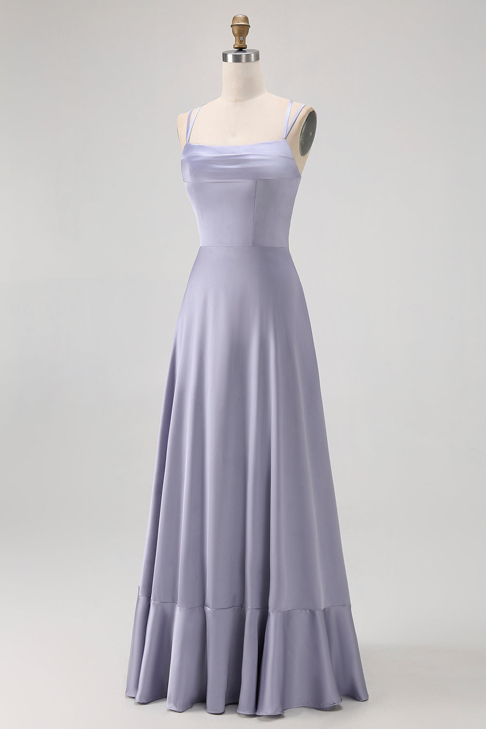 Dusty Blue A Line Satin Spaghetti Straps Long Wedding Guest Dress